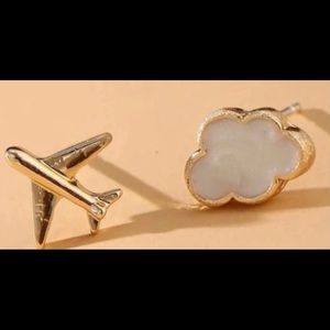 Fly the Friendly Skies Gold Plated Airplane Cloud Plane Sky Dainty Stud Earrings